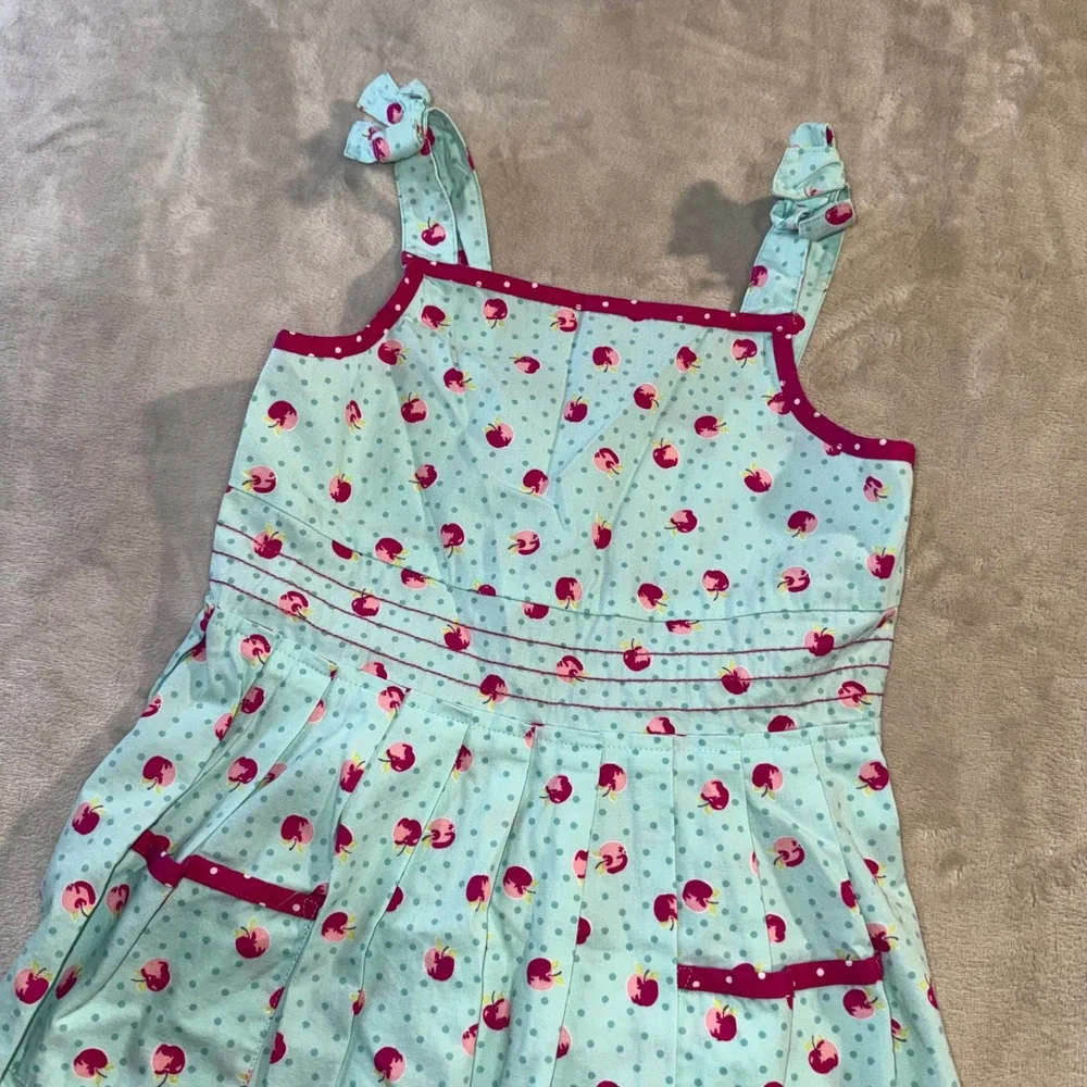 Gymboree Girls Blue Red Apple Polka Dot Cotton Sun Dress Vintage 2006 Y2K Size 6